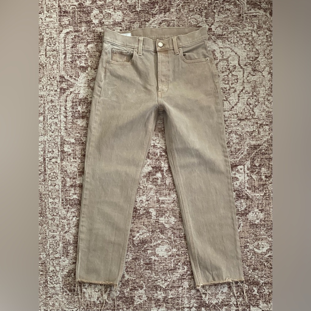 Gap Frayed Tan Cheeky Straight High Rise Ankle Cropped Jeans Size 27 4 R
